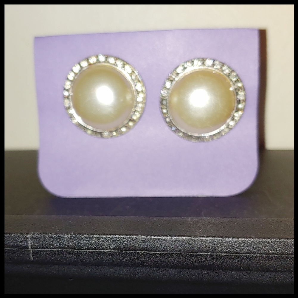 Big Faux Pearl and Rhinestone Vintage Clip Earrings